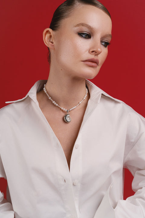 Set «Shell with pearls» (choker + ring)