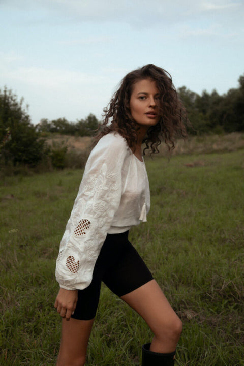 Blouse inspired by a traditional shirt with designer embroidery