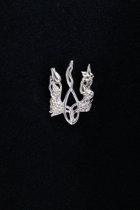 Brooch “Blossoming Trident” (silver + rhodium)