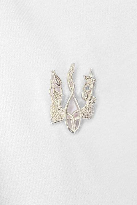 Brooch “Blossoming Trident” (silver with rhodium)